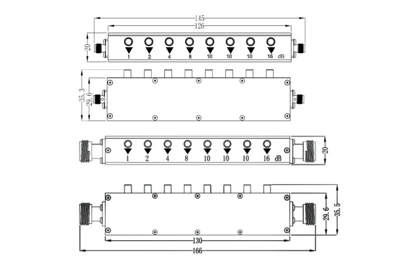 2W 5W 10W 60dB N SMA Stepped Variable Attenuator Key Press Attenuator 50ohm