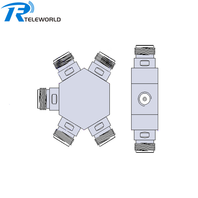 DC-6GHz 2W 4 way Resistive Power Divider Splitter N Female Connector 50ohm DC-6GHz 2W 4 way Resistive Power Divider Splitter N Female Connector 50ohm
